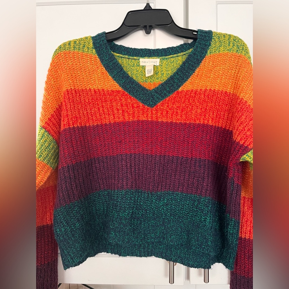 Full Tilt Multicolor Bright 100% Acrylic Crop Sweater Size S